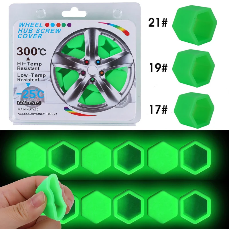 20PCS 17/19/21MM Luminous Car Wheel Nut Screw Caps Silicone Anti Collision Protective Wheel Tire Tyre Screw Rust Proof Cap