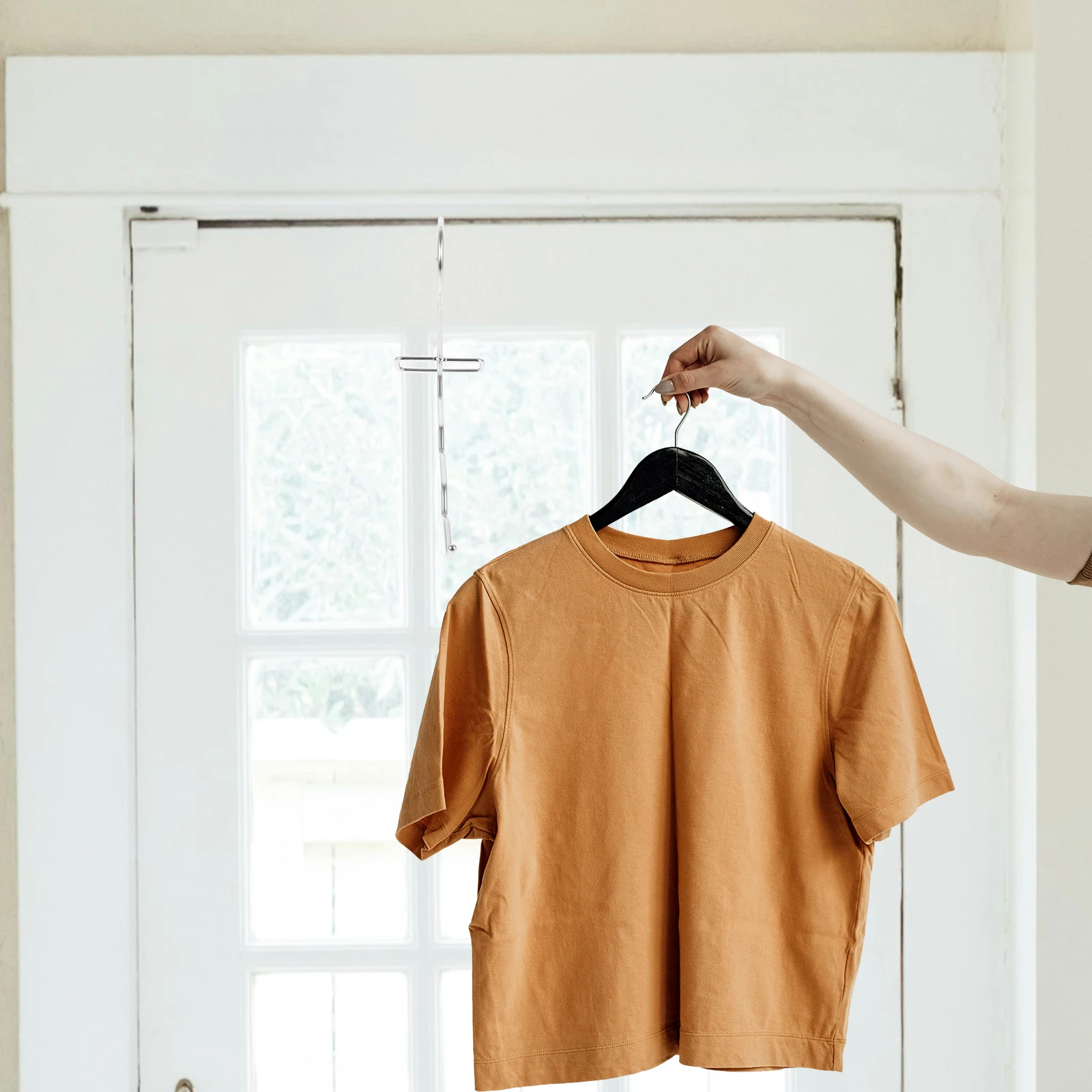 

3 Slot Multipurpose Window Frame Clothes Hanger Rack Portable Drying Rod for Shirts Dresses Coats Home Travel Outdoor Use