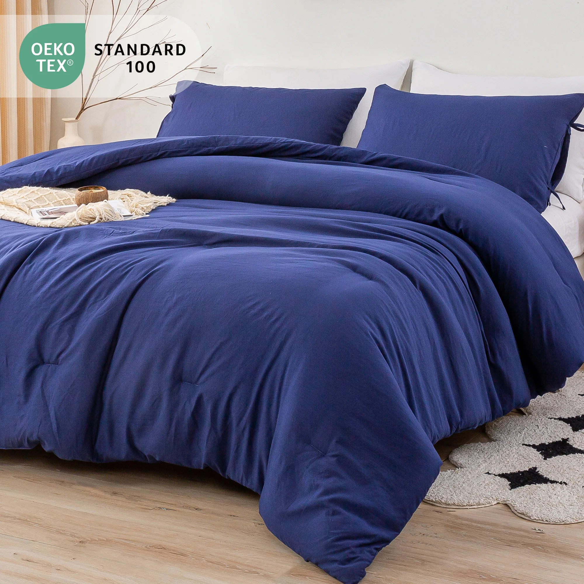 

Navy Blue Twin Size Comforter Set Super Soft Cozy Comfy Down Alternative Bedding & Pillowcase All Season Use