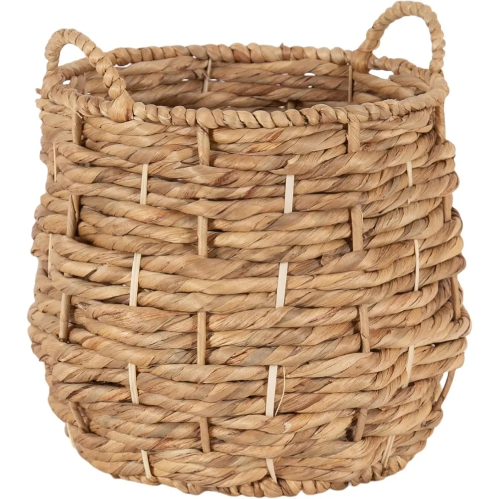 

Современная тканая корзина для хранения, 13x13 натуральный водный гиацинт, плетеная в стиле бохо для детской, прачечной или гостиной