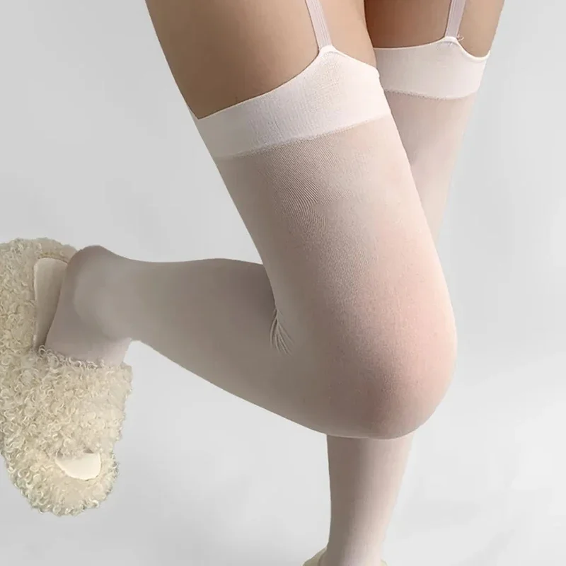 1/2pairs Suspender Wide-banded Velvet Tights Lolita Thin Thigh High Stockings with Garters Y2K JK College Over The Knee Socks image 5