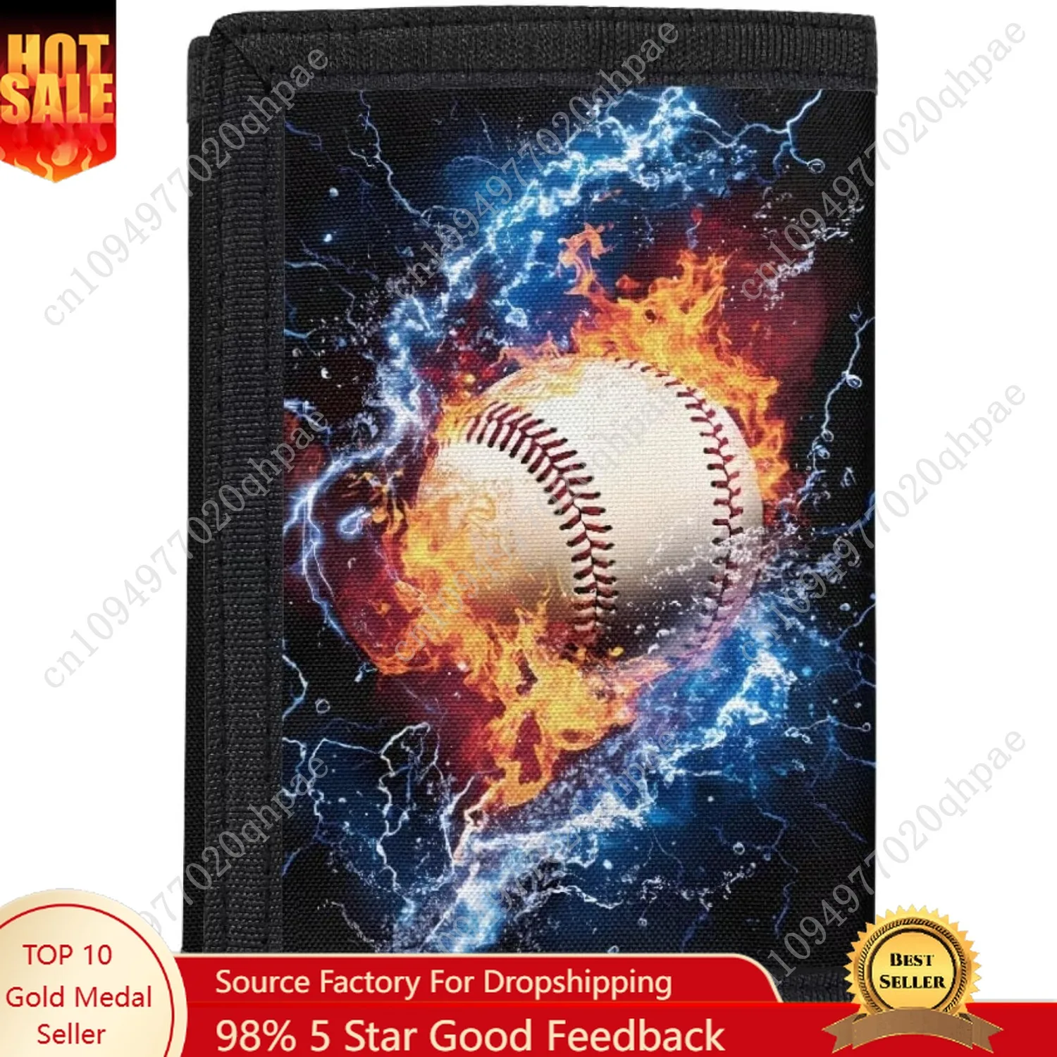 محفظة Rnyleeg ثلاثية الطي للمراهقين والأولاد والبنات محفظة بيسبول Fire Flash للأطفال خفيفة الوزن ومحفظة للعملات المعدنية للأطفال Birt