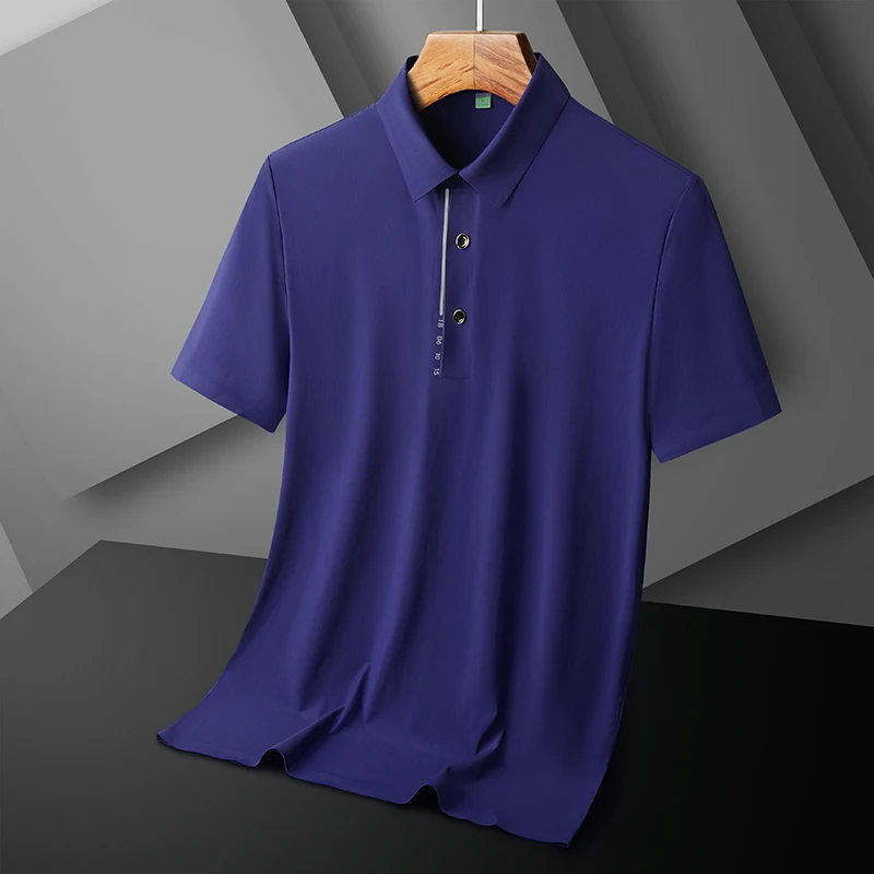 

Summer New Men'S Fashion Ice Silk Quick Drying Versatile Traceless T-Shirt Youth Business Trend Lapel Neck Short Sleeved Top