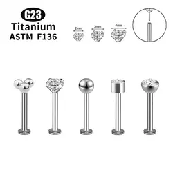 ASTM F136 Titanium Push Pin 5A Zircon Labret Lip Nose Piercing For Women Ear stud Tragus Cartilage Jewelry Piercing