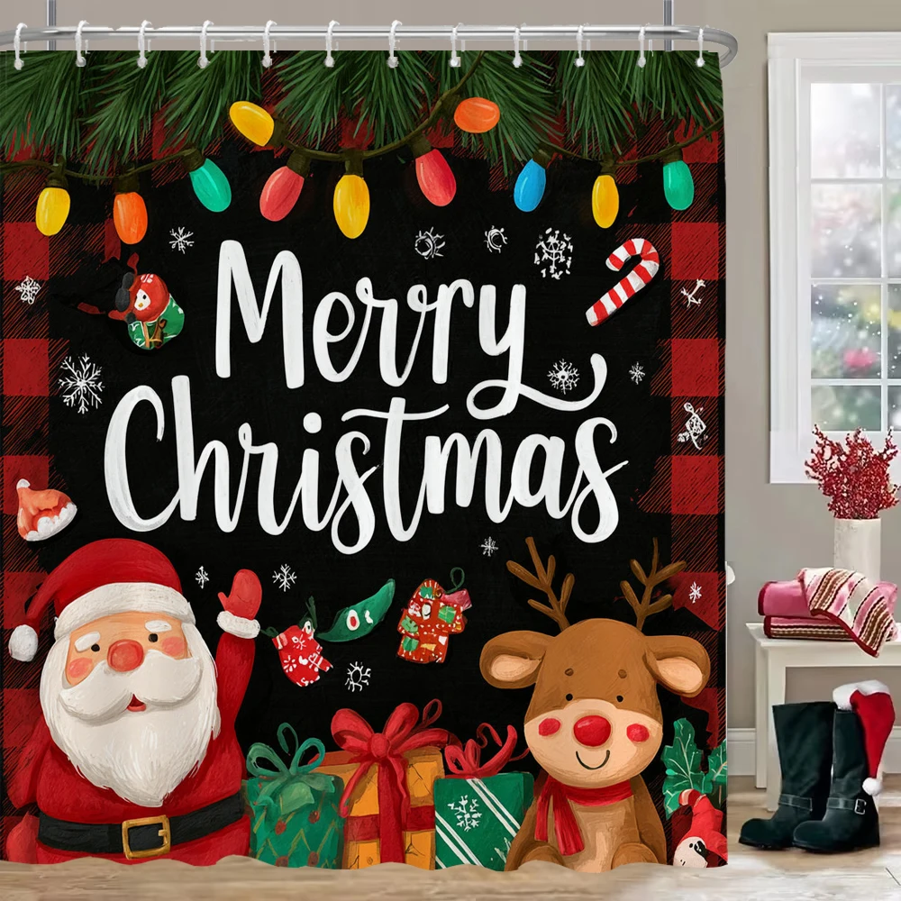 

Christmas Snowman Shower Curtain With Hooks Snowman Home Bathroom Decorations Santa Xmas Moon Bathtub Curtain Set with