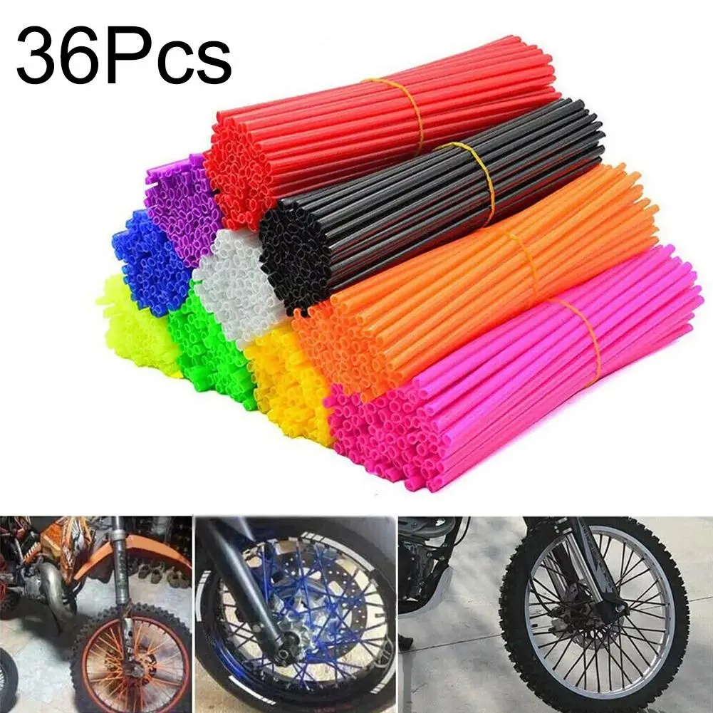 36pcs Wheel Spoke Cover Motorcycle Wheel Spoked Protector For Motocross Bicycle Bike Wheel Hub Decorative Strips