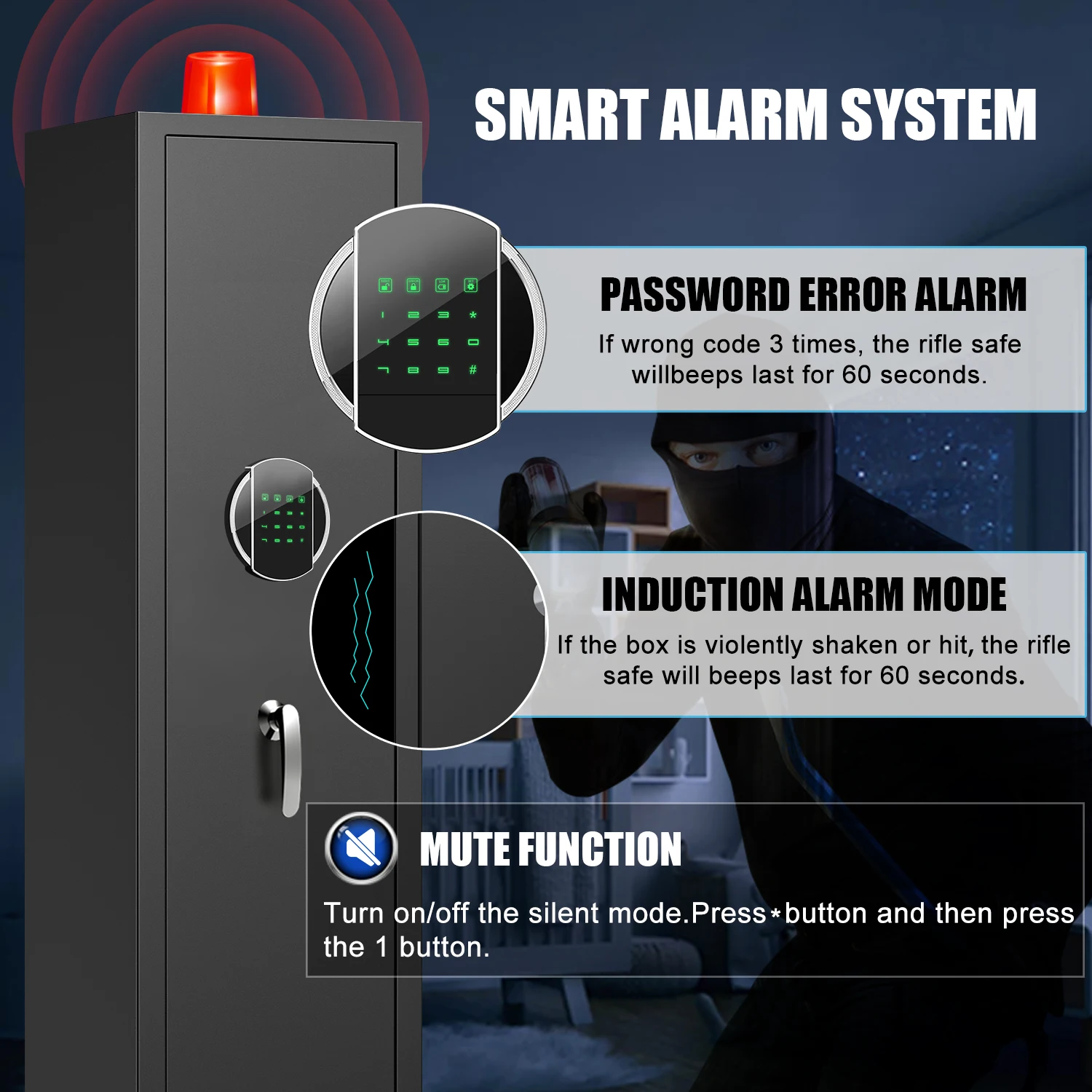 Kavey 5-6 Gun Safe, Digital Rifle Safe, Long Gun Safe with Digital Keypad, Removable Shelf and Handgun Pockets