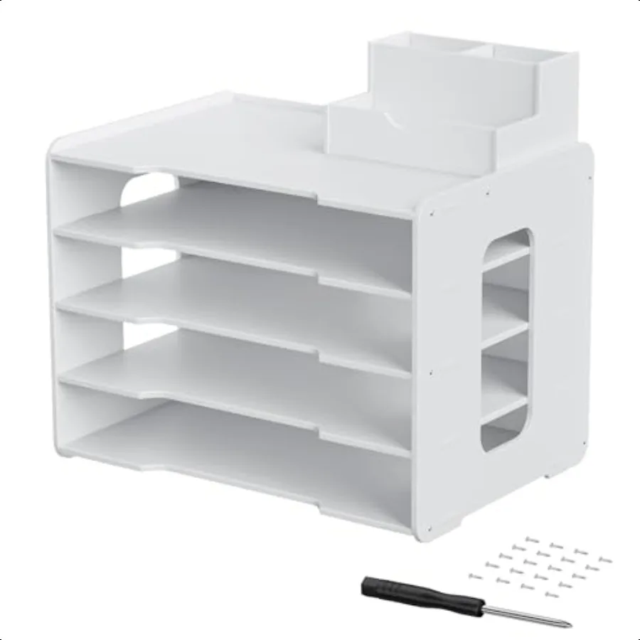 

5Tier Paper Organizer with Detachable Pen Holder HeavyDuty PVC Desk Storage Rack for Home Office School