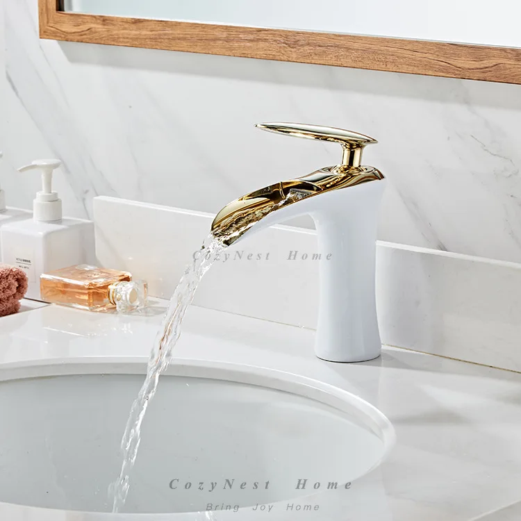 Painted black gold waterfall faucet hot and cold washbasin bathroom basin faucet brass