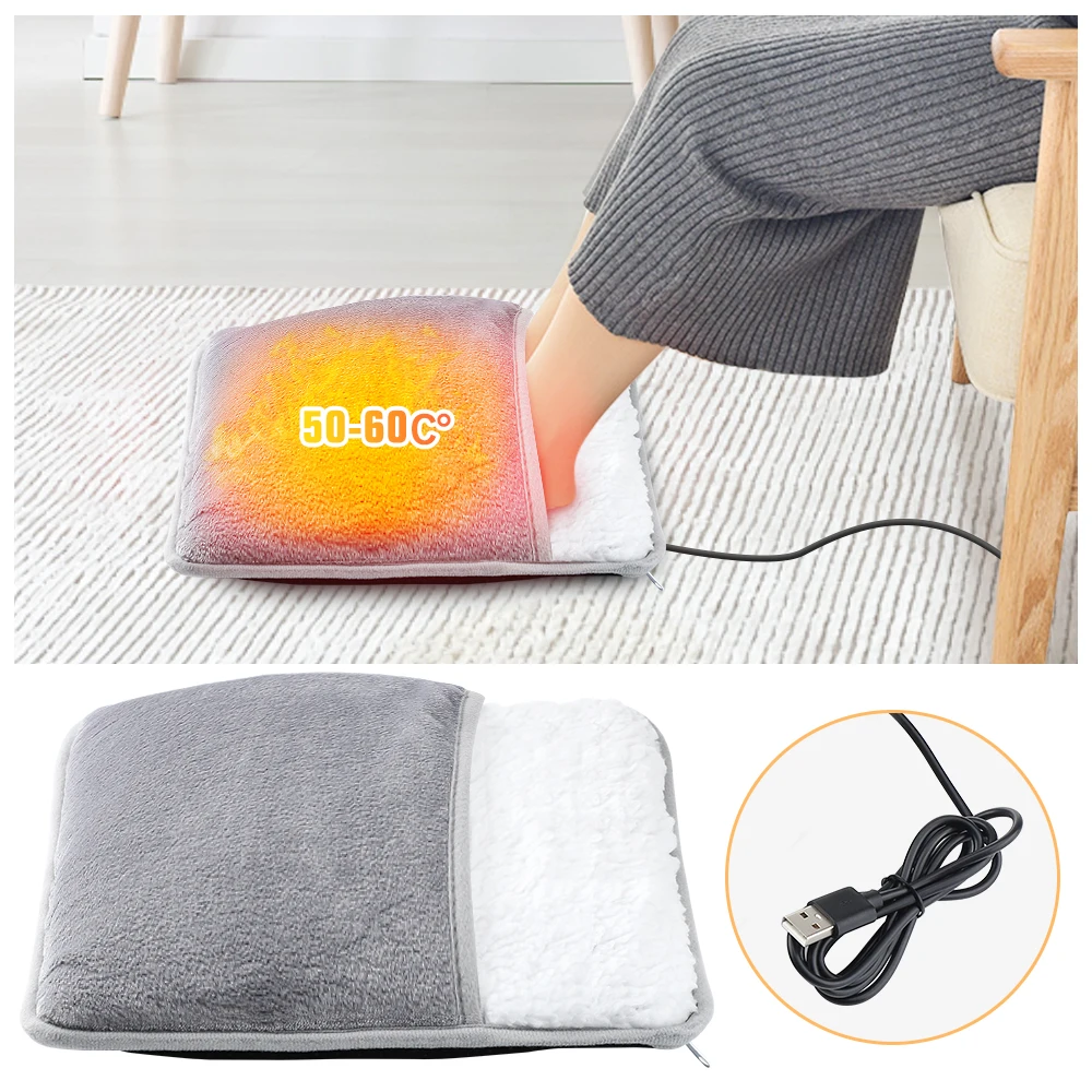 Winter USB Charging Electric Foot Heating Pad Universal Soft Plush Washable Foot Warmer Heater Household Foot Warming Mat