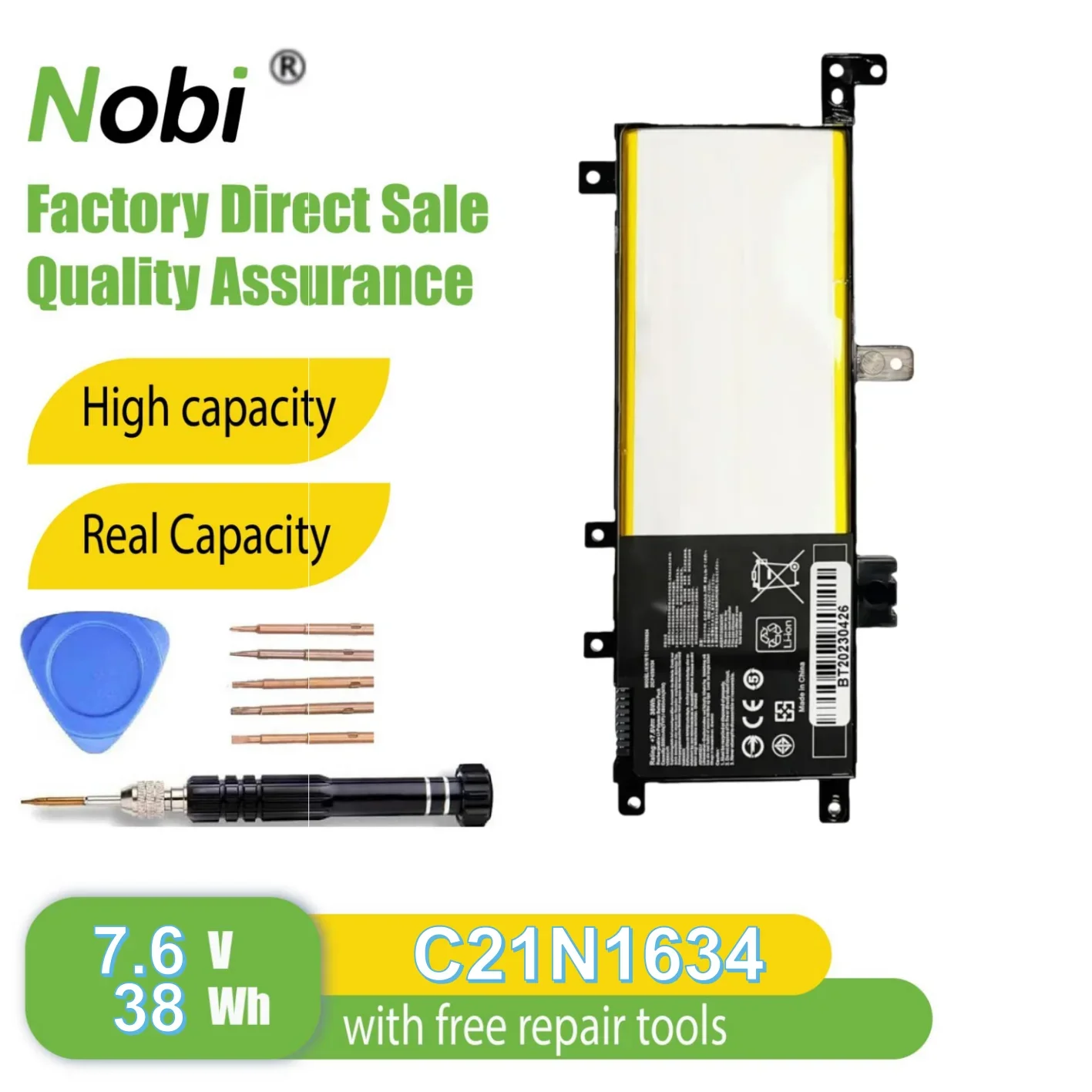 

Nobi C21N1634 C21PqCH 0B200-02550000 0B200-02550200 2ICP4/59/134 battery for Asus A580UF A580UR A580B A580U A580UBA7100