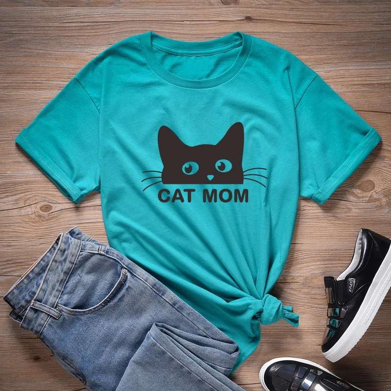 ONSEME Cat Mom Print T Shirt Women Hipster Streetwear Kawaii Cats Graphic T Shirts Vegan Animal Slogan Tees Casual Tops DropShip