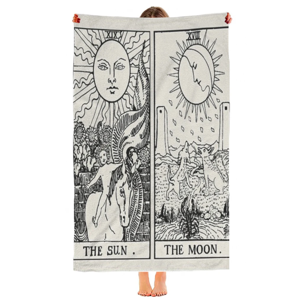 The Sun and Moon Tarot Cards Beach Towel  Poncho Bathing Towels Cover-ups Quick Dry Sand Free Yoga Spa Gym Pool