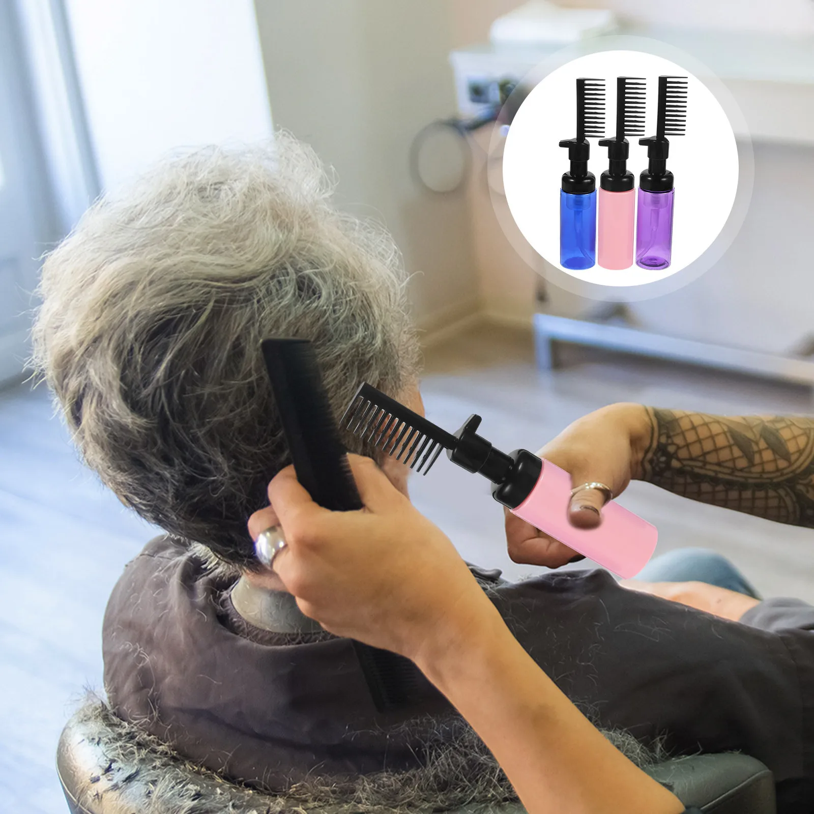 

3Pcs Portable Hair Dyeing Comb Bottles 60ml Salon Coloring Applicator Tools Easy Use Refillable Hair Dye Comb Bottles