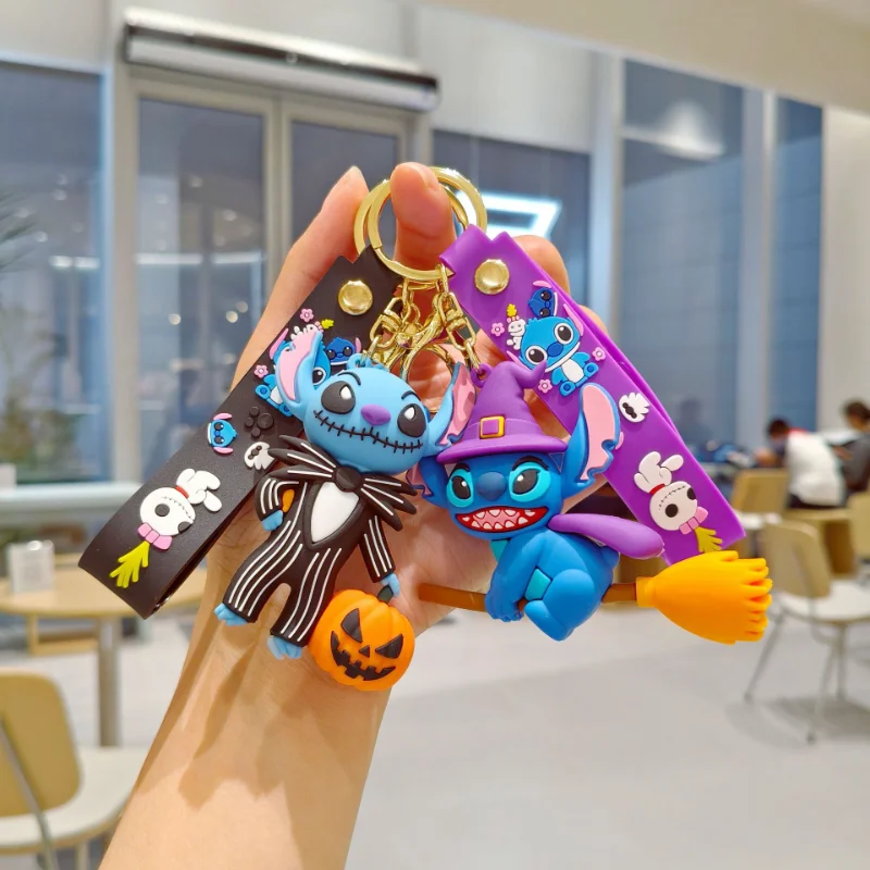 New Disney Stitch Keychain Cute Anime Car Backpack Keychain Student Schoolbag Decoration Couple Halloween Birthday Party Gifts
