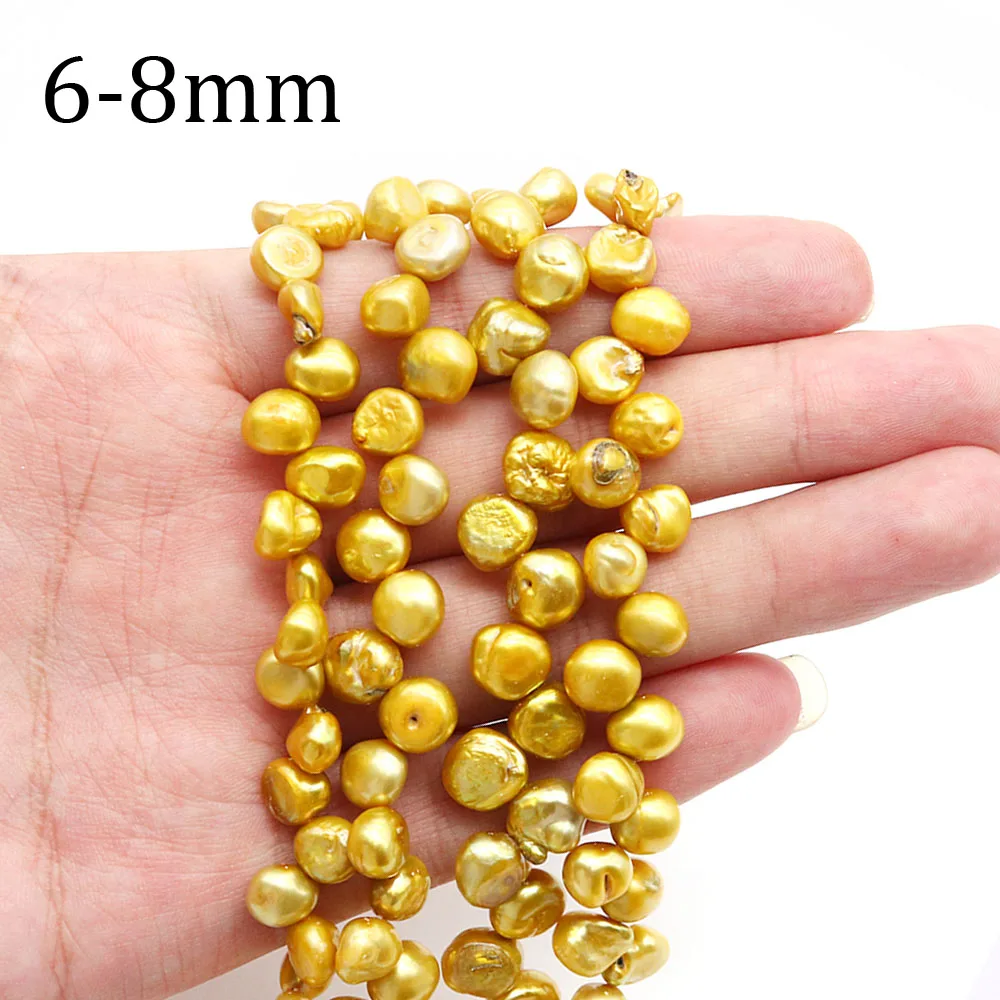 

6-8mm Dyed Gold Color Pearls Natural Freshwater Pearl Loose Spacer Beads for Jewelry Making Supplies DIY Necklace Accessories