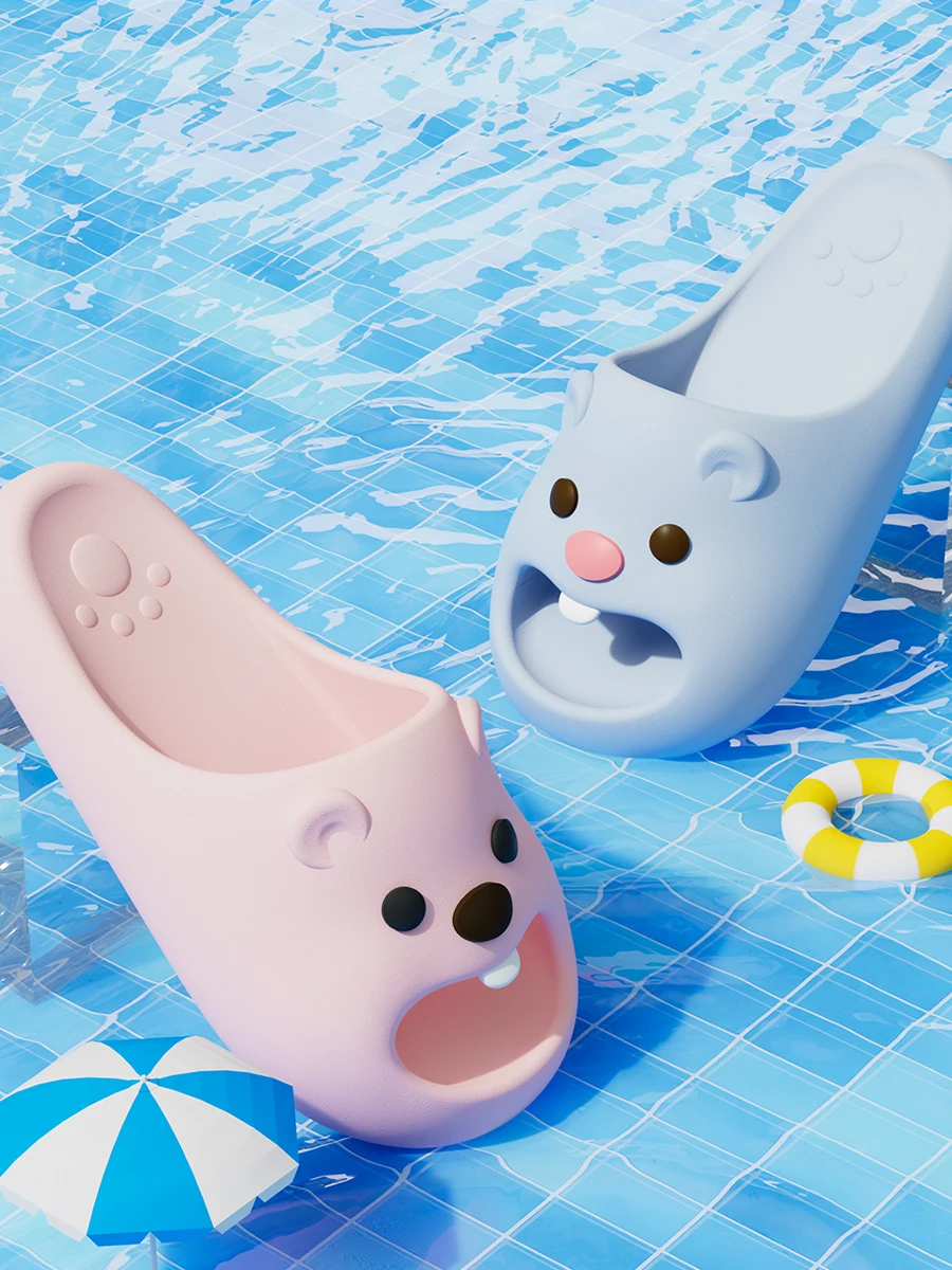 Cute Beaver Cartoon Slippers Women Men Summer EVA Soft Platform Slides Antibacterial Shock Absorption Non-slip Home Bathroom San image 4