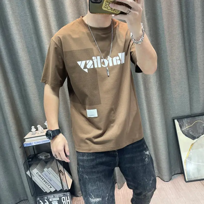 Stylish Letter Printed T-shirts Men\'s Clothing Short Sleeve Summer All-match Youthful Vitality O-Neck Casual Commute Pullovers