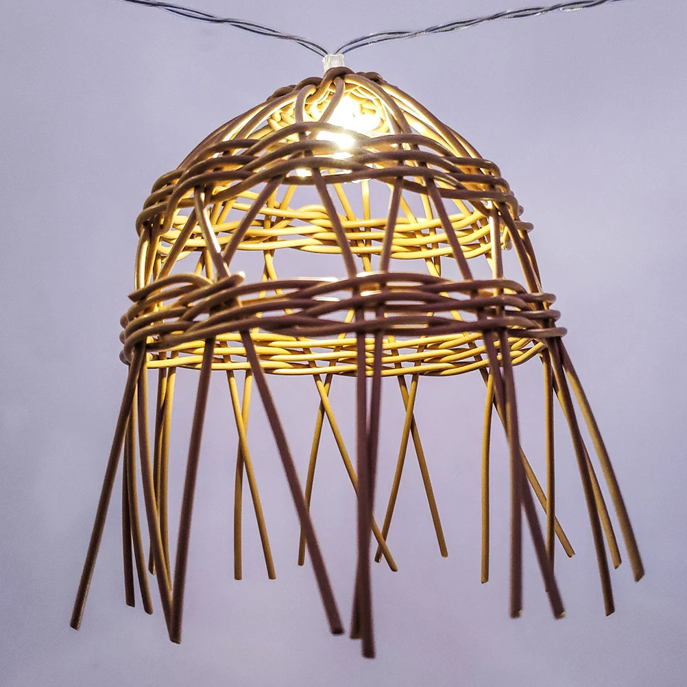 

Simulated Rattan Pendant Lamp Shade Hanging Woven Lampshade Decorative Ceiling Light Cover Waterproof String Light