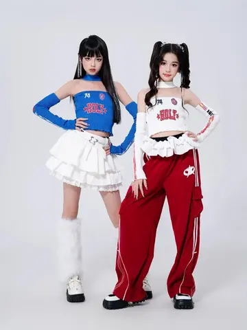 소녀 K-pop 무대 의류 거리 재즈 의상 멋진 자르기 탑 그룹 음악 축제 재즈 댄스 대회 세트 활주로 쇼 착용