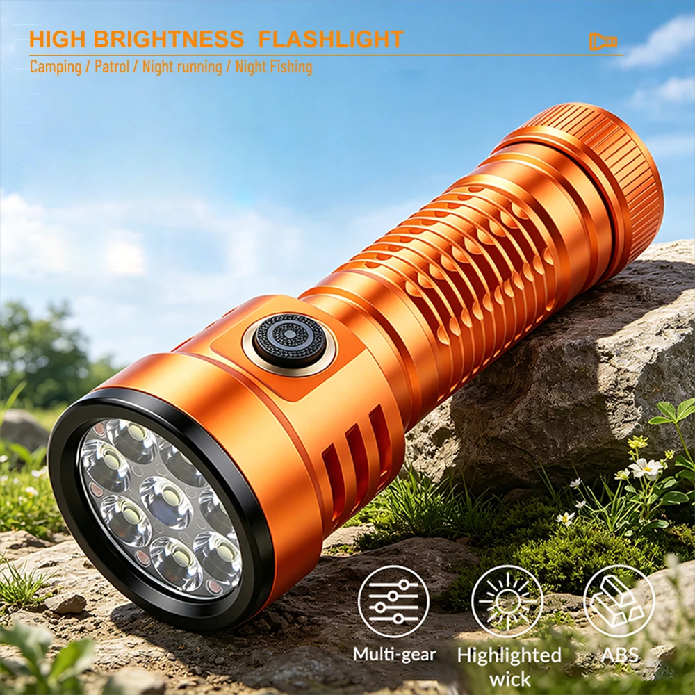Asafee X40 LED Flashlight  2800LM 8 Bulbs 5 Modes Double Turbo Rechargeable Torch With Clip For Outdoor Work