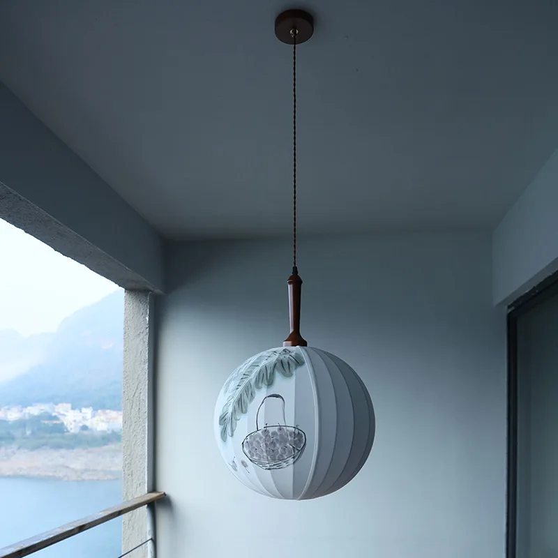 

Medieval painting fabric chandelier Zen tea table restaurant designer fabric art bedroom room study balcony chandelier