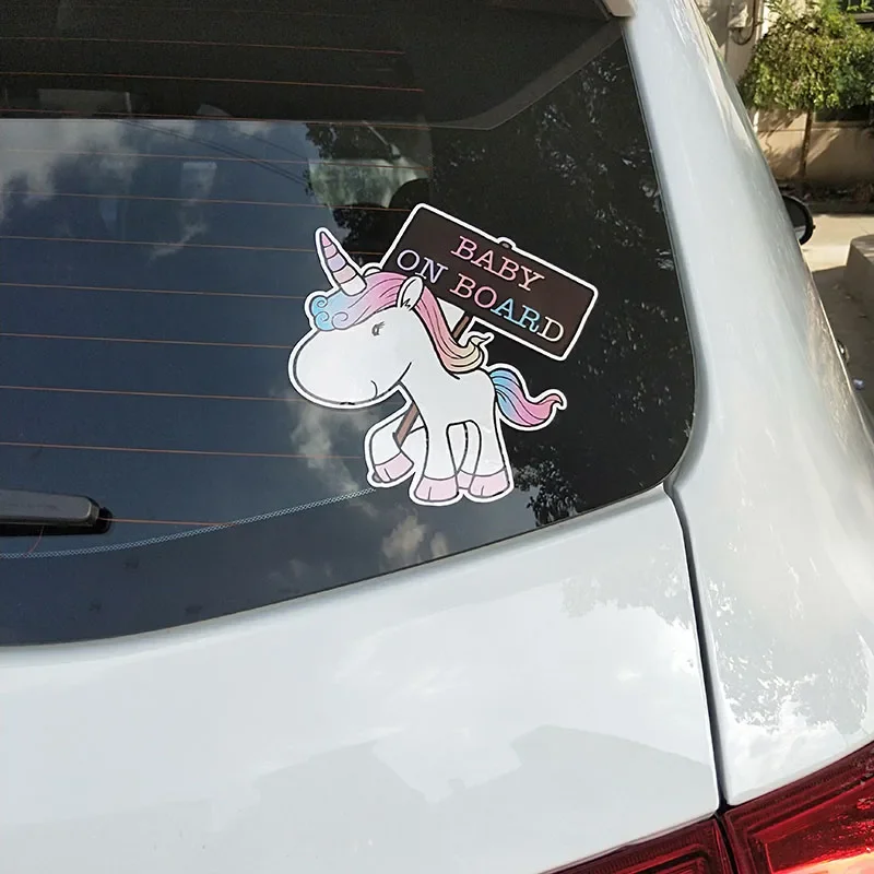 Adesivos de carro adesivos personalizados unicórnio bebê a bordo bonito decoração do carro adesivos à prova d17 água e protetor solar pvc 17*15cm