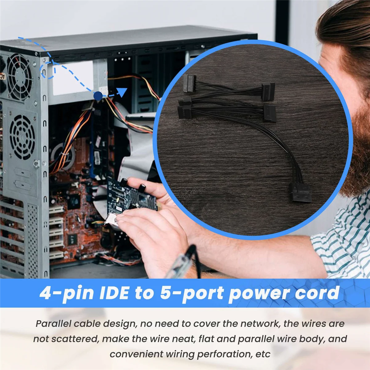 Newes 4Pin IDE naar 5-Poort Voeding Kabel 4Pin Molex naar Multi SATA Poort 18AWG Draad Netsnoer voor Harde Schijf HDD SSD PC