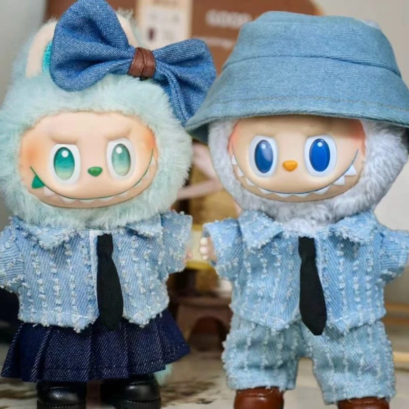

Clothes Only: Sweet Cute Labubu Couple Outfits, 17cm Doll Trendy Denim Clothes, Sweet Heartwarming Denim Couple Set