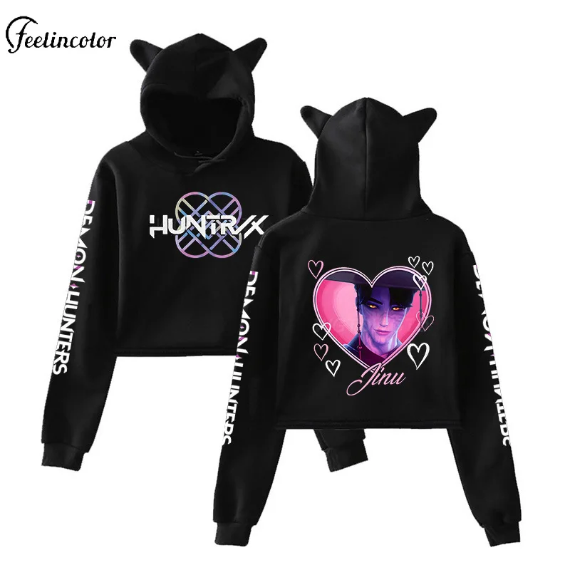 

KPop Demon Hunters Cat Ears Short Hoodie Autumn Winter Huntrix Pullover Anime Cosplay Party Jacket Student Y2K Harajuku Clothing