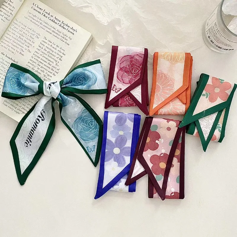 

Double Sided Printed Floral Long Scarf Hair Accessory Bow Hair Band for Hair Tying Ribbon Women Stylish Daily Decoration