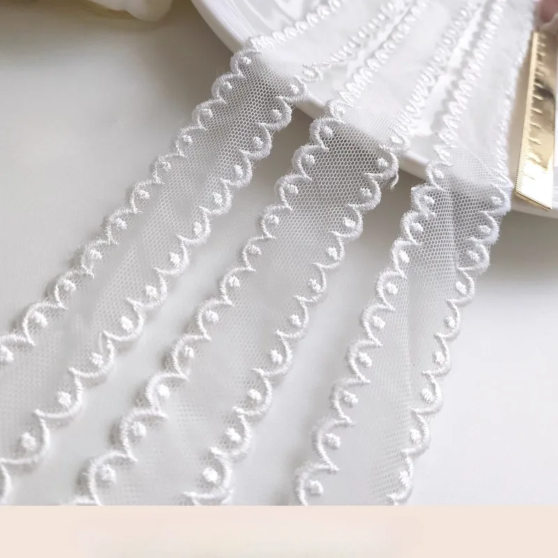 (1 yards/roll) White lace fabric 2024 high quality cotton mesh bilateral decoration handmade DIY wedding dresses accessories