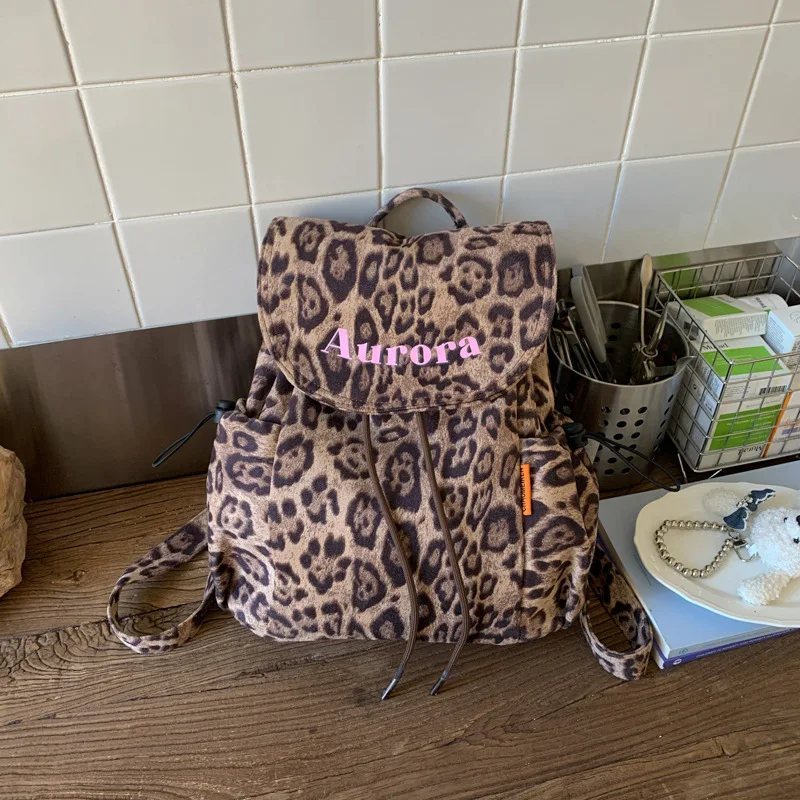 

Leopard Print Backpack for Women2025New Autumn and Winter fashion College Students Commuting Schoolbag Large Capacity Lightweigh