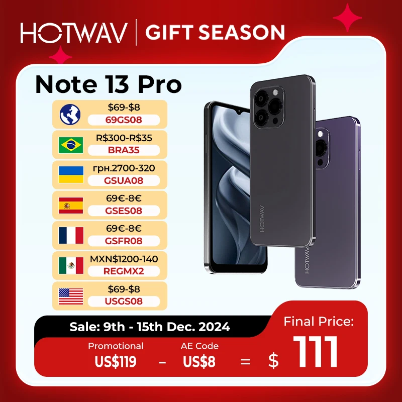 [World Premiere] HOTWAV Note 13 Pro 6.6\'\' HD+ Android 13 16GB+256GB Octa-Core 50MP NFC 5160mAh 18W Charging Add To Cart&Wishlist