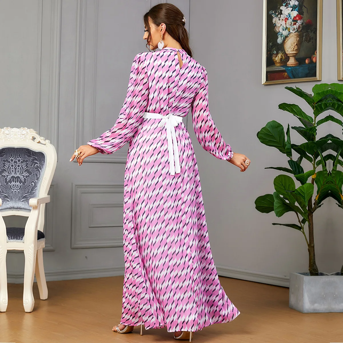 3580 Arab 2024 New Dress Digital Printed Muslim Robe Women's Wear