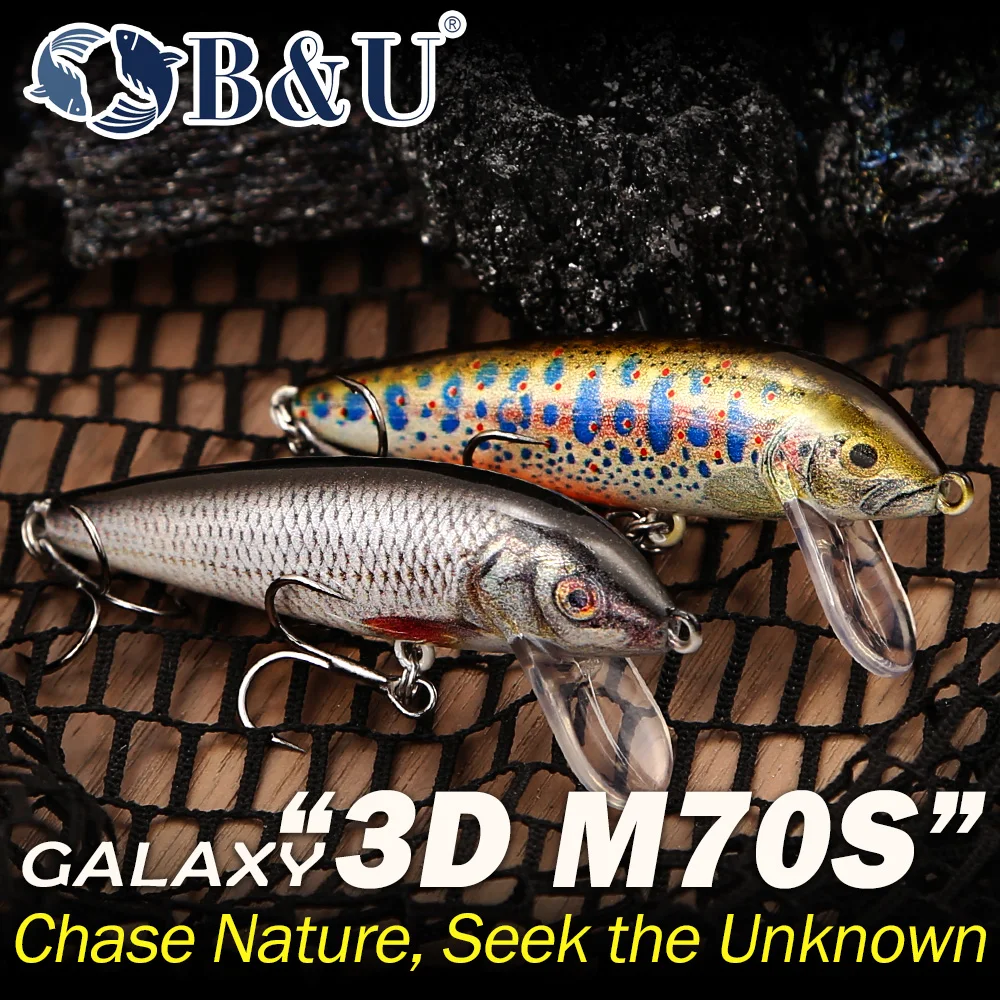 B&U Sinking Minnow Fishing Lures, 3D Lifelike Long Casting Hard Bait with Treble Hooks for Freshwater Saltwater Bass Trout Pike - view 6