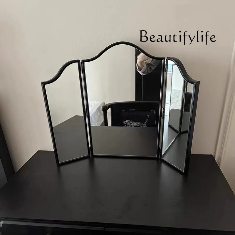 French folding three-sided makeup mirror retro fireplace wall hanging tri-fold art deco bathroom bathroom mirror