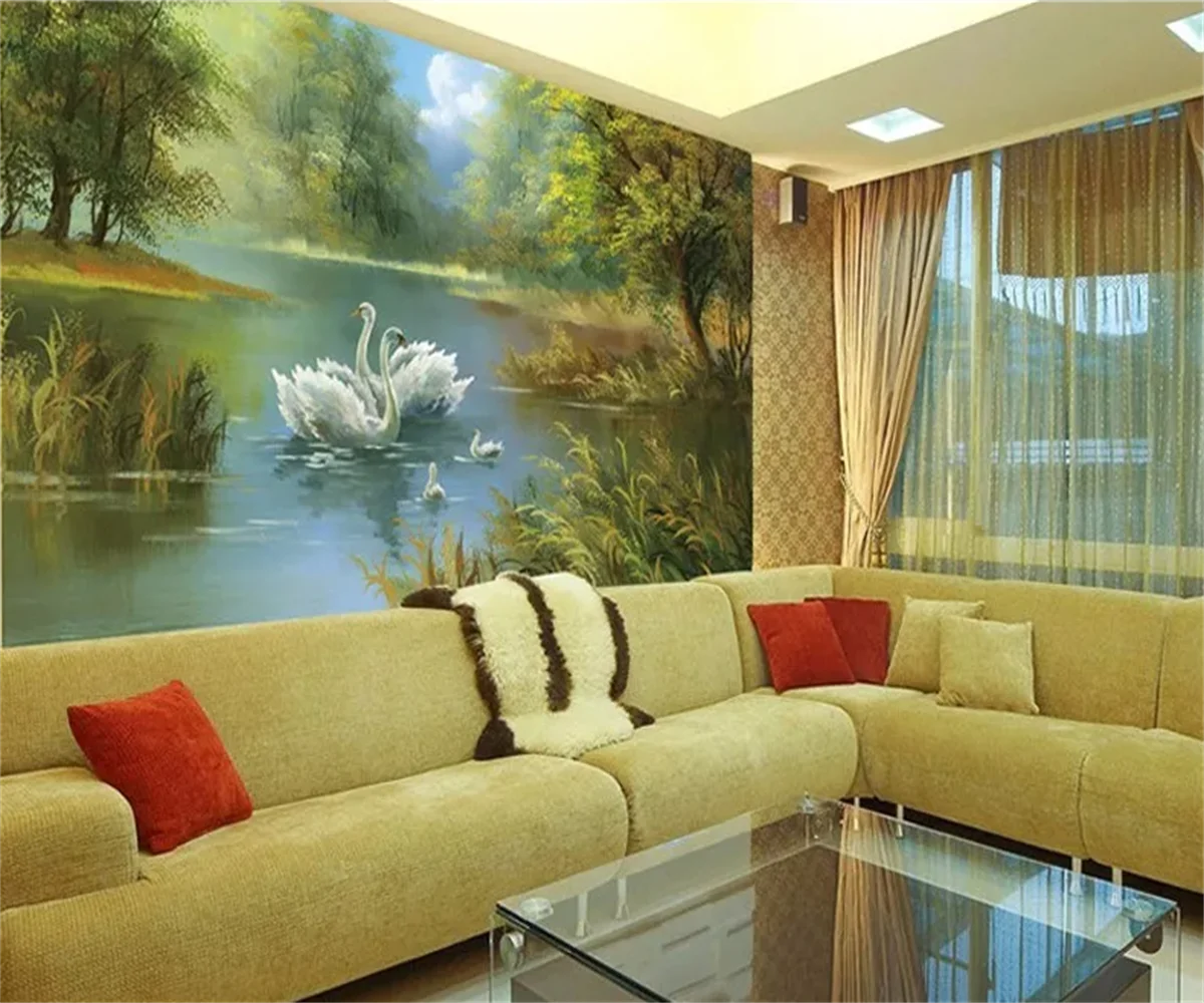 

Custom wallpaper swan lake 3 d green landscape corridor restaurant Background wall of study hotel photo large wallpaper