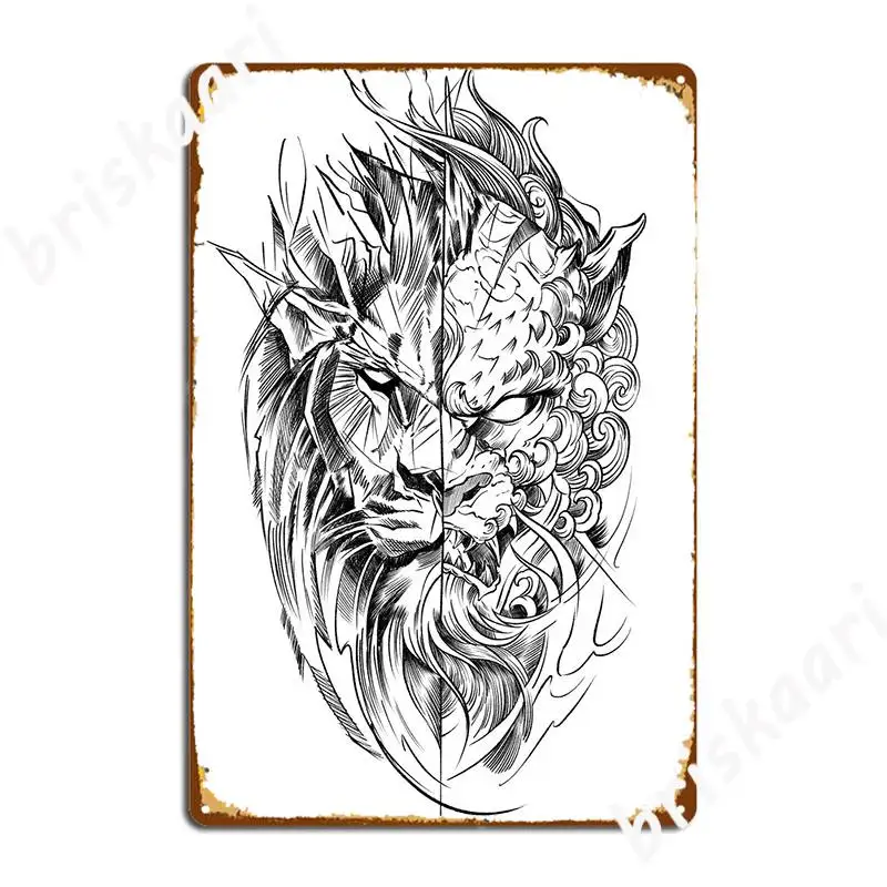 Lion Fudog Sketch Pencil Metal Sign Design Home Wall Pub Garage Decoration Tin Sign Posters