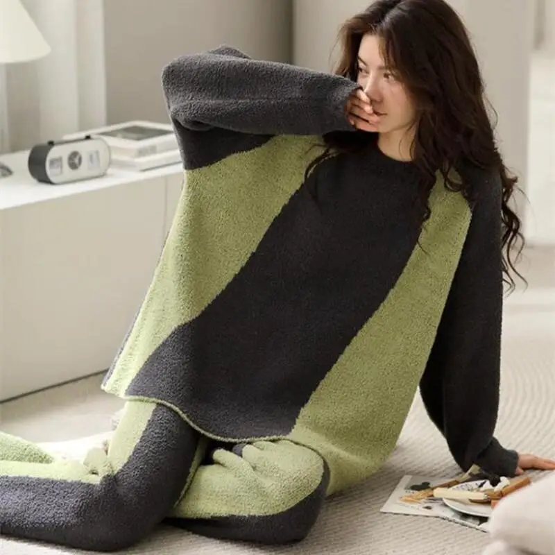 여성용 따뜻한 겨울 파자마 세트, 크리스마스 패션 홈웨어, 귀엽고 부드러운 파자마 세트