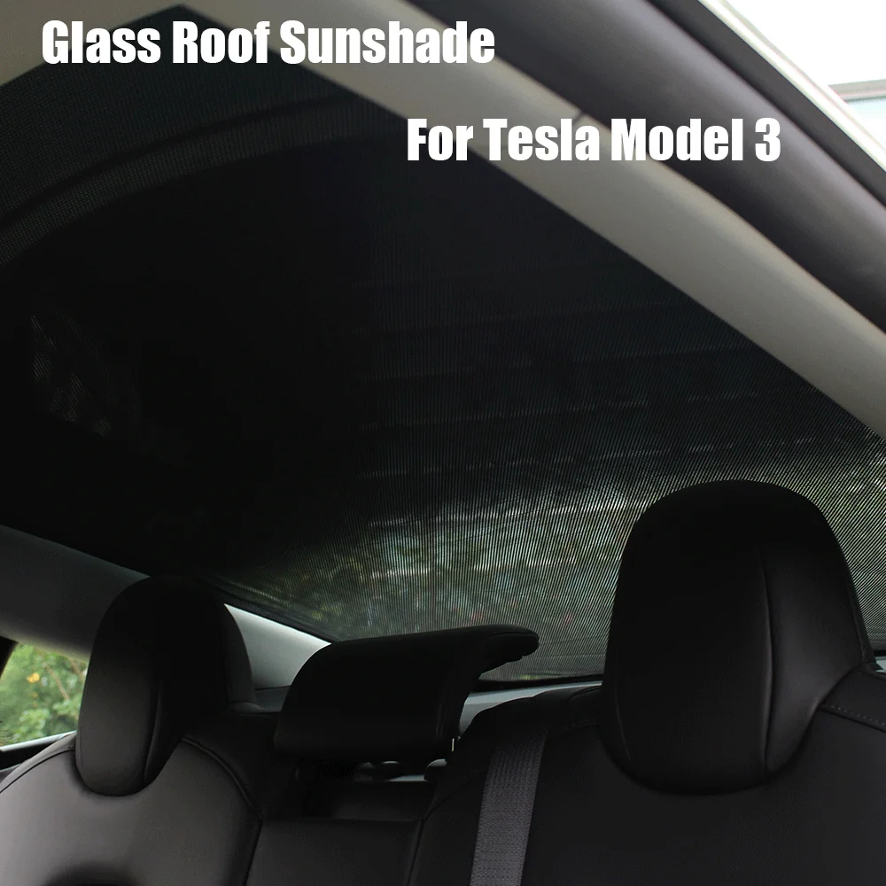 For Tesla Model 3 17-22Car Skylight Blind Shading Net Glass Roof Sunshade Black Set