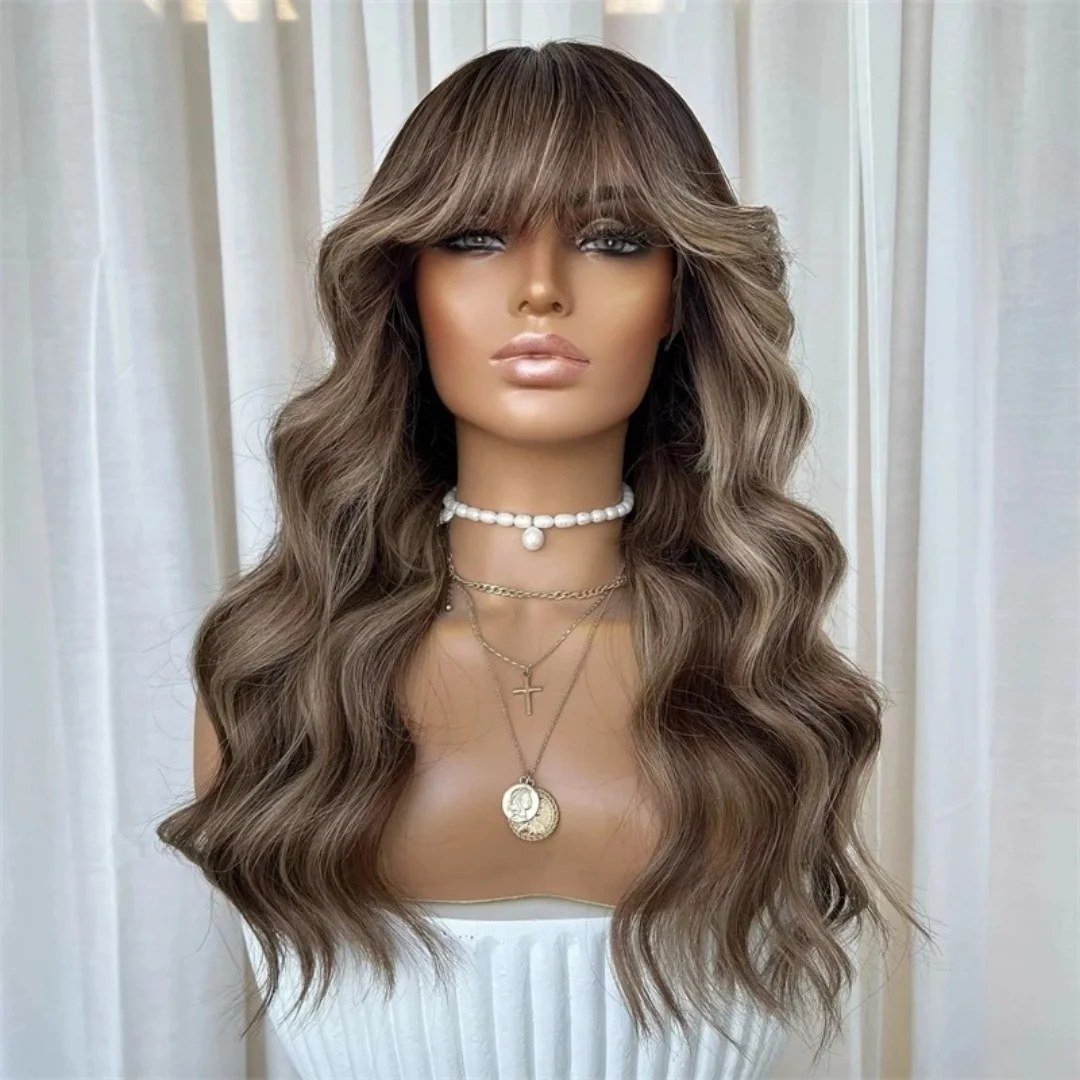 

Выделите темно-карамельно-коричневые синтетические парики на распродаже, объемные волнистые парики с кружевным верхом и челкой, разнообразные повседневные парики для косплея