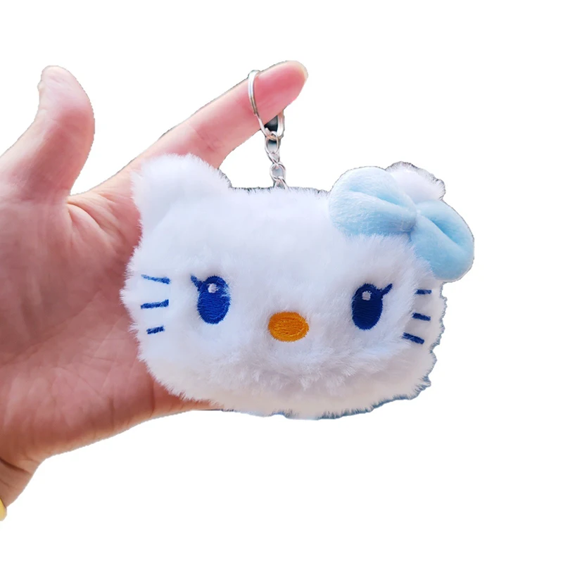 سانريوس مرحبا كيتي سلسلة المفاتيح القطيفة مع رئيس كبير أنيمي محشوة الحيوان قلادة للفتيات حقيبة ملحق Kawaii كيتي القط حلقة رئيسية