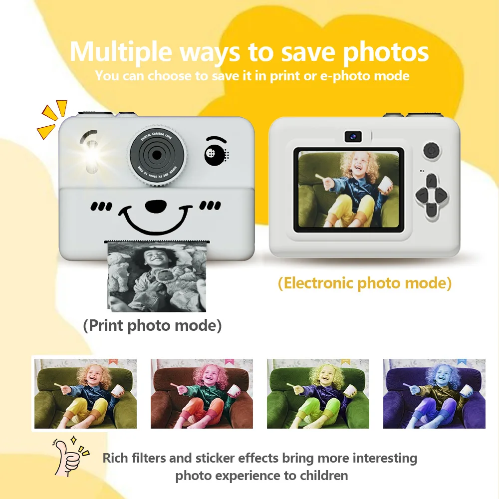 kids Instant print camera with 32GB memory card,photo&video&puzzle games & music,perfect gift for boys and girls aged 4+