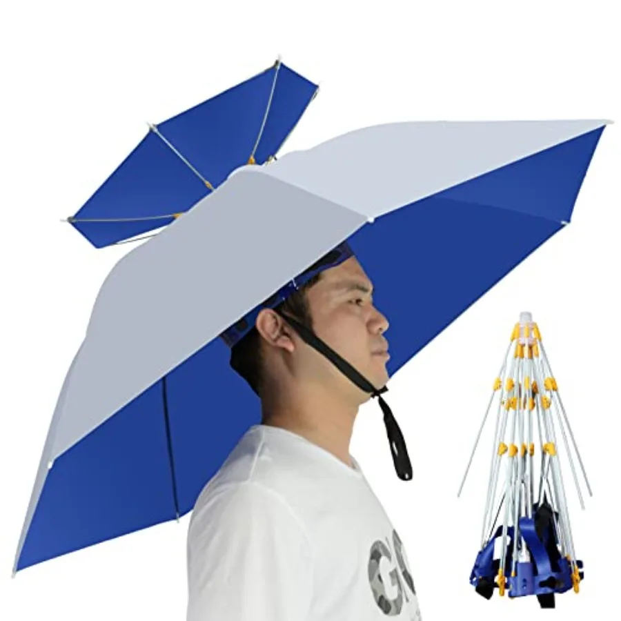 Umbrella Hat Folding Adjustable Sun Rain Cap, 37.4