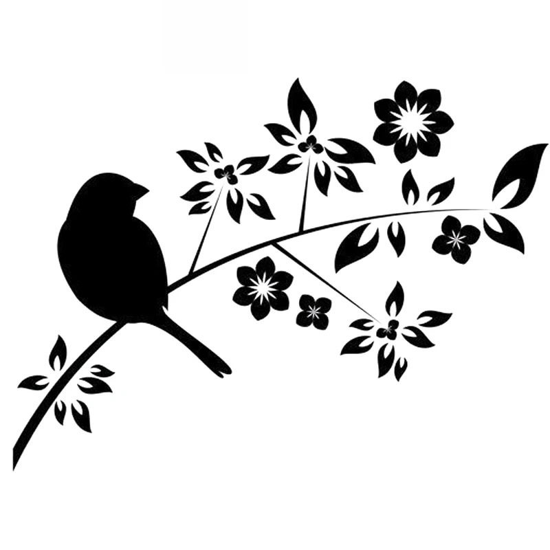 Bird Decals on Cute Branches, High Quality Car Window Decoration, Personalized Pvc Waterproof Decals, Black/white, 16cm*12cm