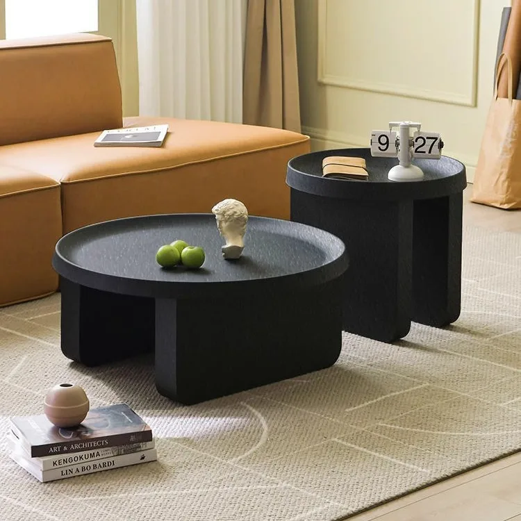 

Cream style coffee table grid round coffee table simple black