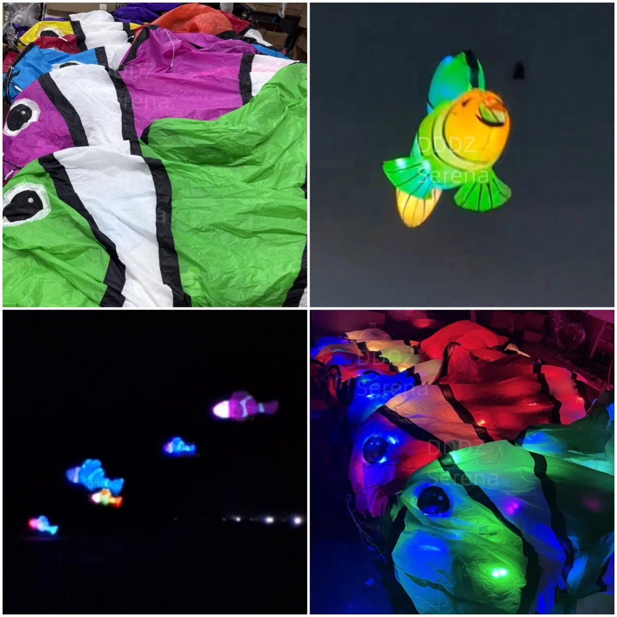 Bündel 2,4 m LED-Clownfisch-Drachen, weich, aufblasbar, im Dunkeln leuchtender Drachen, 40 DRipstop Nylon Line Wäsche mit Batteriekasten DDDZ