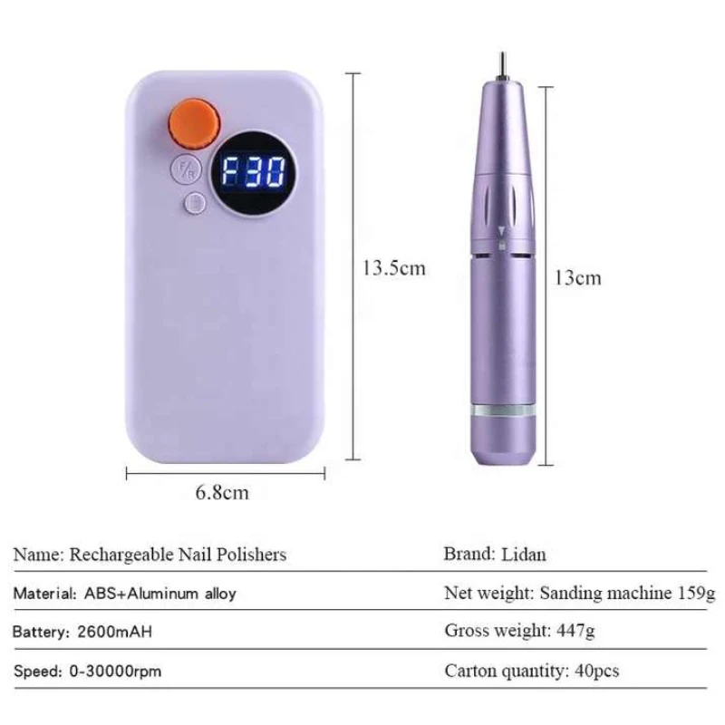 DDQ 30000RPM Rechargeable Nail Drill Machine for Polished Exfoliation with LCD Display Low Noise Nail Drill Sander for Gel Nails