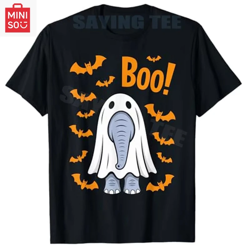 

Funny Halloween Elephant Boo Ghost Costume Bats T-Shirt Cute Kids Fashion Novelty Gift Humor Y2k Spooky Silly Graphic Outfit
